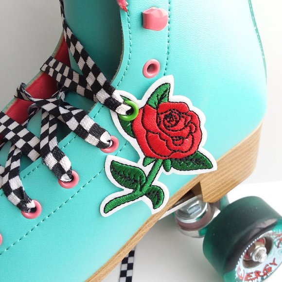 greenirishmoon Accessories - Large rose roller skate shoelace patch charm